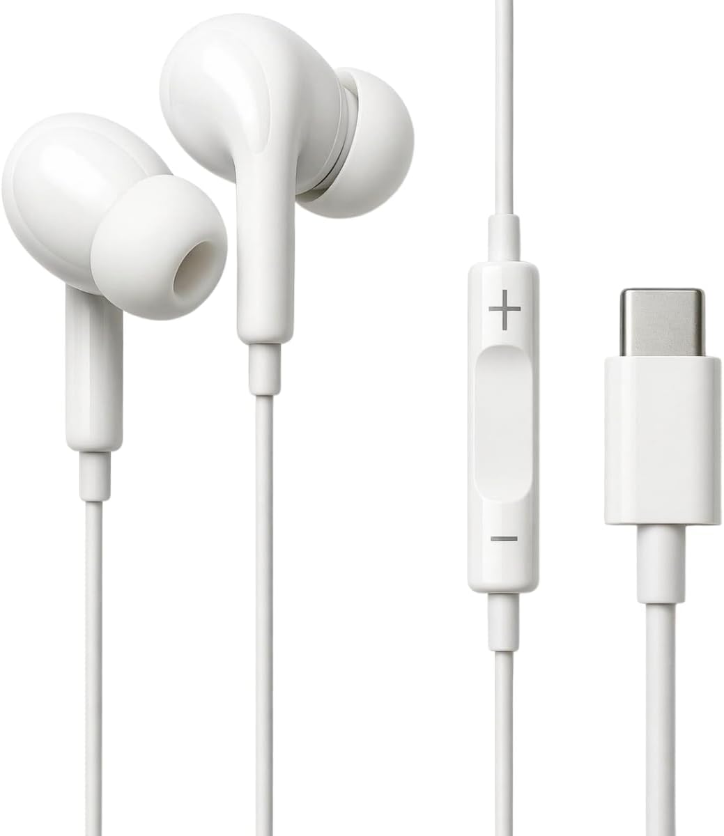 Fone de Ouvido Tipo C Anti-Ruído com Fio Intra-Auricular Reforçado Qualidade Premium Compatível com Iphone e Celulares Android USB-C
