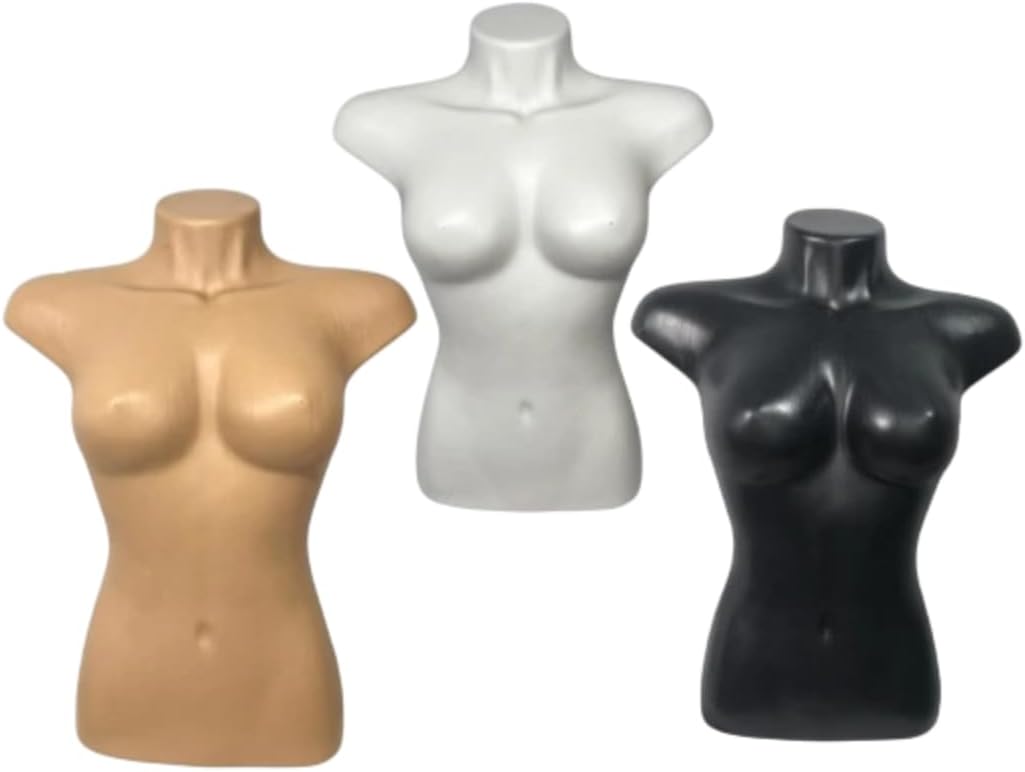 Manequim Busto Feminino em Plástico, 53 cm Altura x 38 cm Comprimento, Tamanho Único, Expositor para Roupas (PRETO, UNICO)