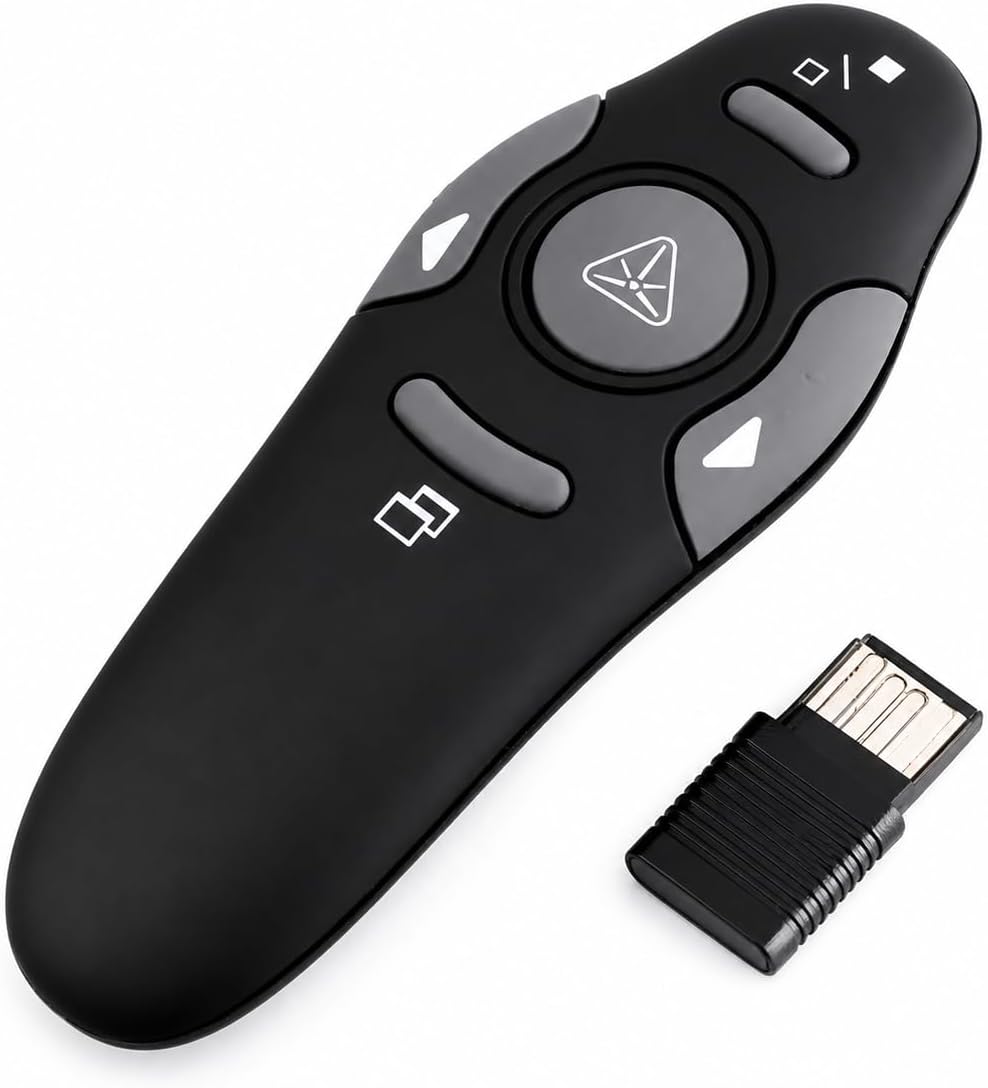 Caneta Apresentadora Sem Laser com Controle de Slides Sem Fio USB Recarregável | Passador de Slides para PowerPoint, Aulas, Reuniões e Palestras | Compatível com Notebook e PC
