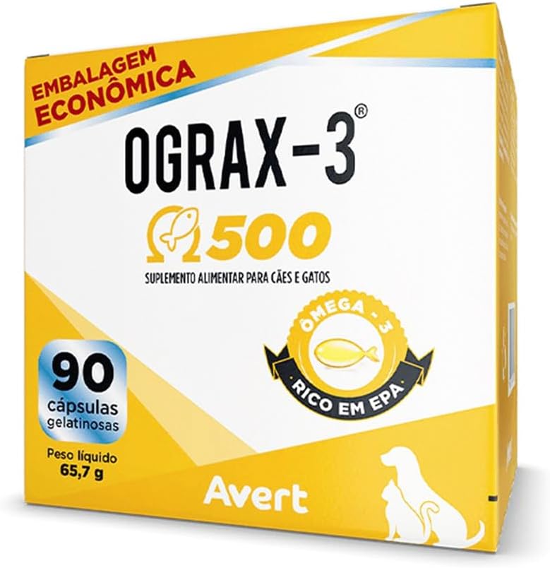 Ograx-3 500 Suplemento Para Cães e Gatos 90 Cápsulas 65,7g | 65,7g