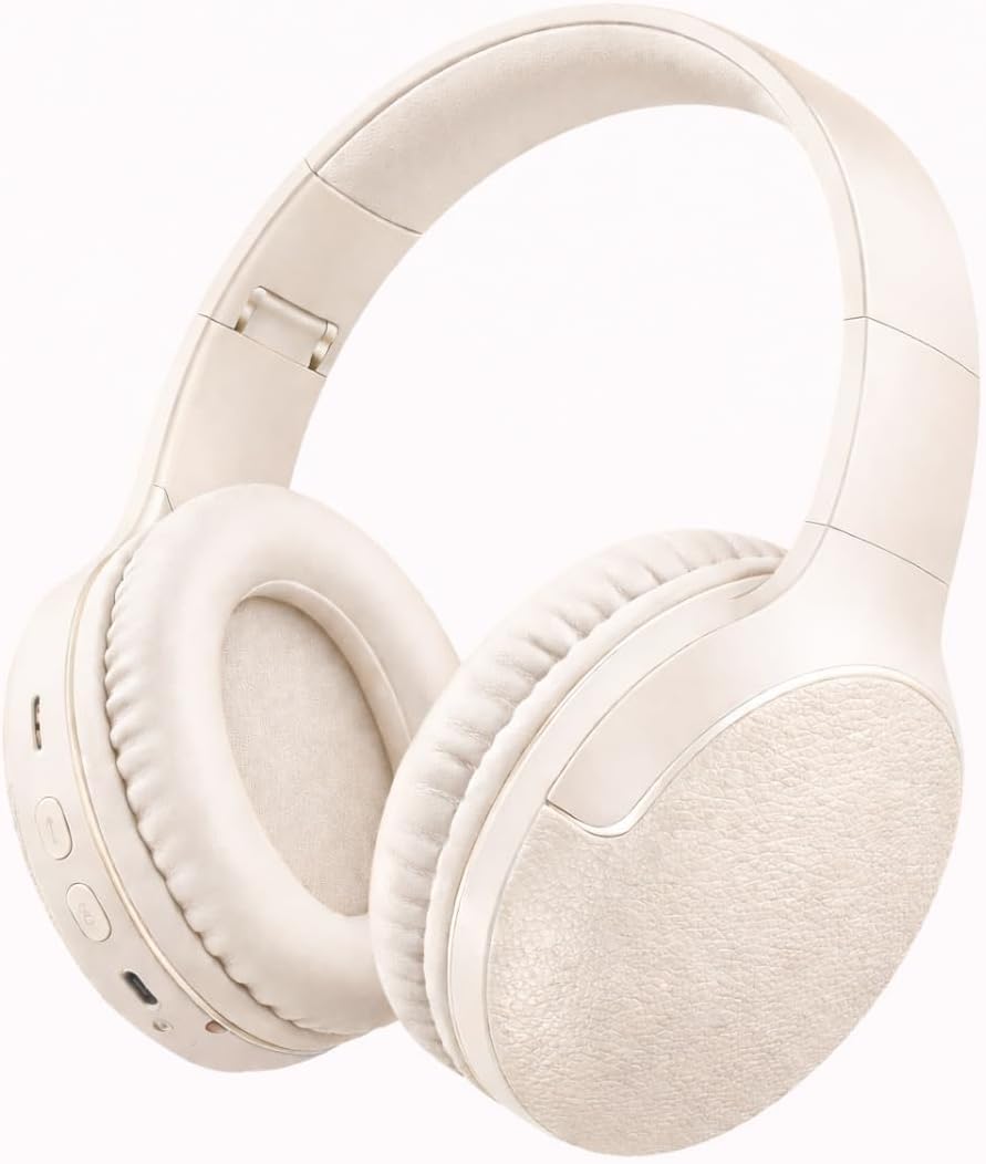 Fone de Ouvido Bluetooth 5.3 Headphone On-ear Sem Fio Fone Para Academia e Corridas, com Cancelamento de Ruído, Dobrável, com microfone Integrado Compatível com Android e iOS Premium (Bege)