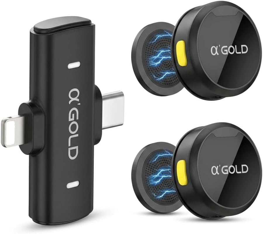 Microfone de Lapela sem Fio Bluetooth - Kit 2 Microfonones Abafamento de Ruído, até 10 Horas Tempo de Trabalho, Compatível com Camera, iPhone, Android, PC - Conexão Android e USB-C - Linha Premium