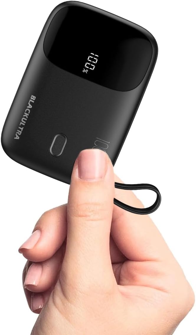 Carregador Portátil 10000mAh com Display LED, Mini Power Bank Rápido 22.5W com PD 3.0 e QC 3.0, USB-C Leve e Compatível com iPhone 16/15/14/13/12/11 e Samsung, Preto