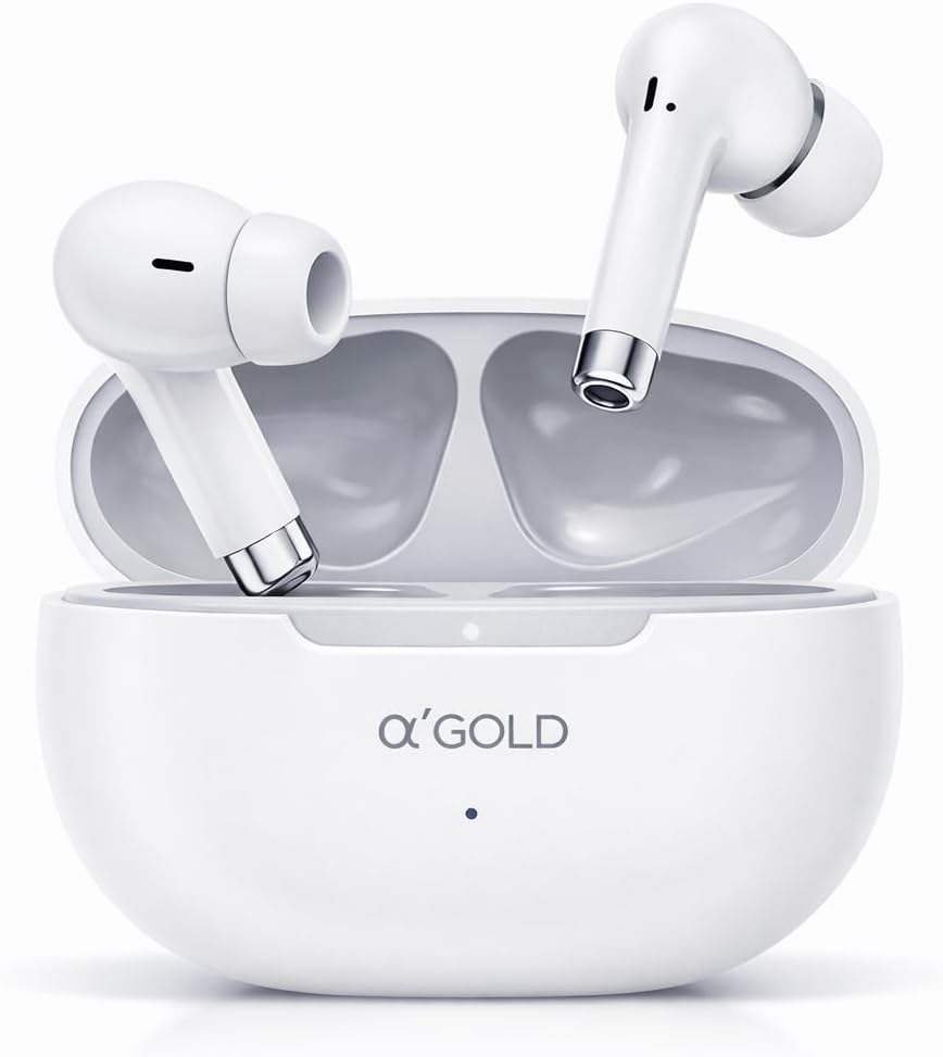 Fone de Ouvido sem Fio Bluetooth 5.4 com Estojo de Carregamento, Bateria 320mAh, Autonomia 6 Horas, Alcance 10 Metros (Branco e Cinza)