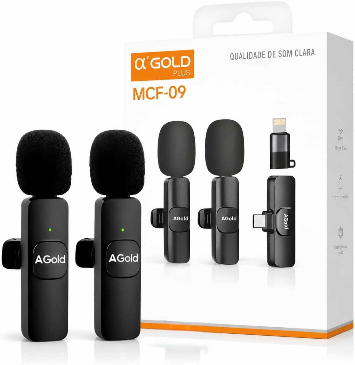 Microfone Lapela Sem Fio Duplo | Kit com 2 Microfones Profissionais Redução de Ruído | Compatível USB-C, Light | Plug & Play | Ideal para Vídeos, Podcast, Lives e Entrevistas Premium