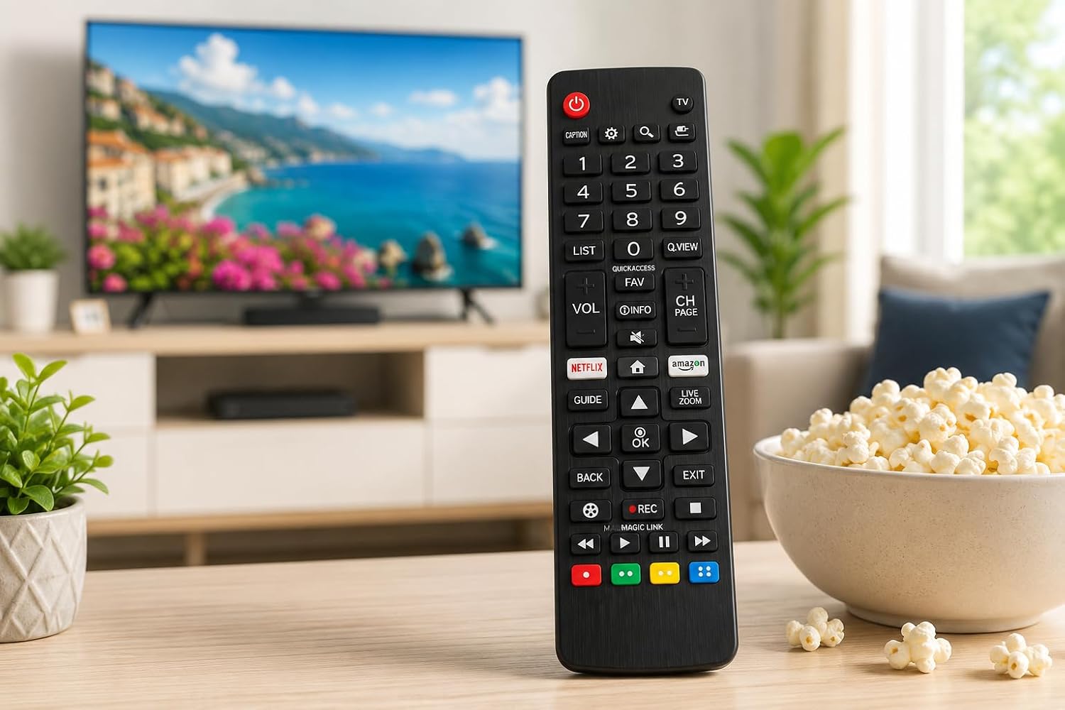 Controle Remoto Universal Compatível com TVs Smart LG LED LCD HDTV 4K, Teclas Funcionais, Botões de Acesso Rápido, Home, Guide e Magic Link