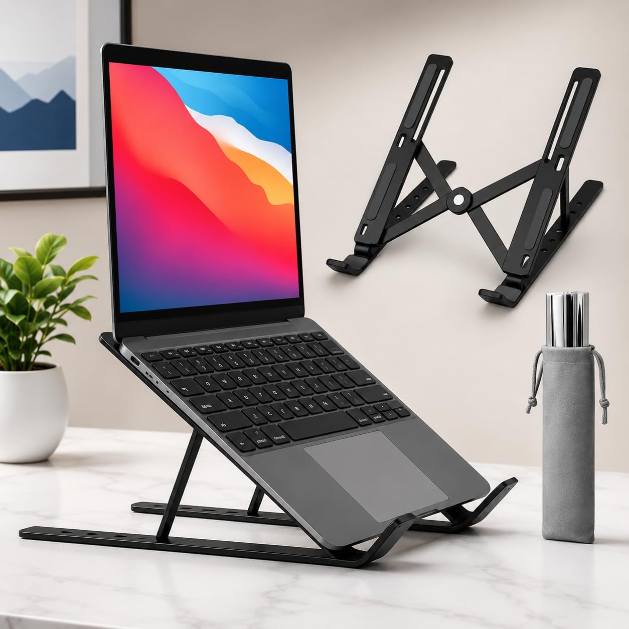 Suporte Portátil para Notebook de 10” a 17,3” Dobrável com 10 Níveis de Regulagem, Base Ergonômica em Alumínio, Ventilação Aprimorada e Bolsa para Transporte