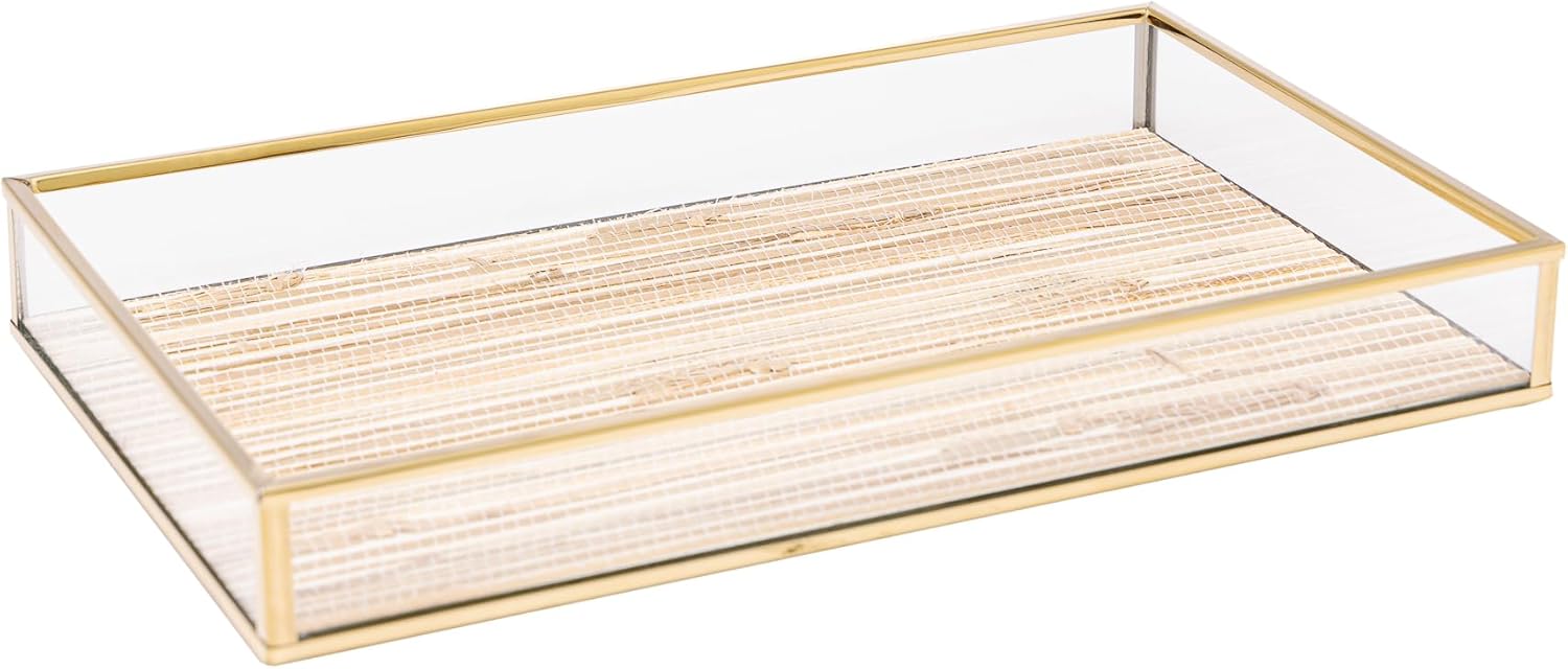 LYOR - Bandeja de Metal Dourada com Palha 15Cm x 25Cm x 3Cm