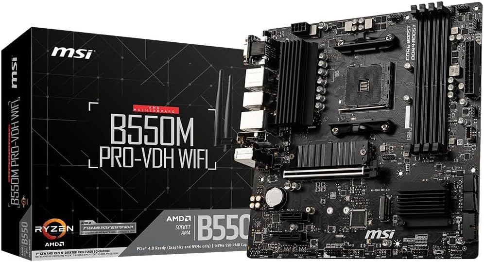 Placa-Mãe MSI B550M PRO-VDH WIFI AM4 mATX – Suporte Ryzen, DDR4, Wi-Fi Integrado, M.2 NVMe, HDMI/DP/VGA, USB 3.2, Ideal para PC Gamer e Profissional