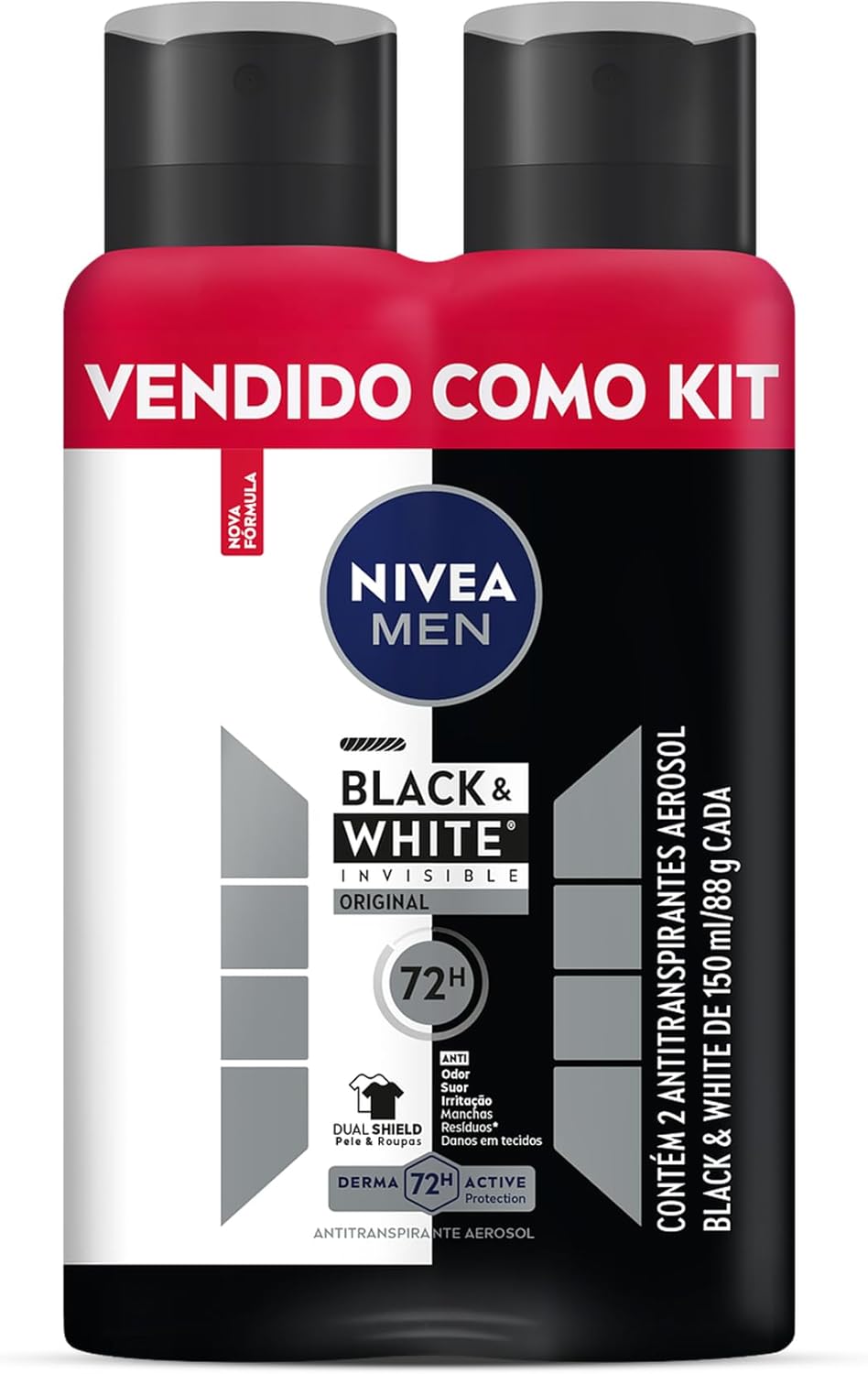 Kit NIVEA Desodorante Aerosol Men Black&White Invisible - 2 unidades