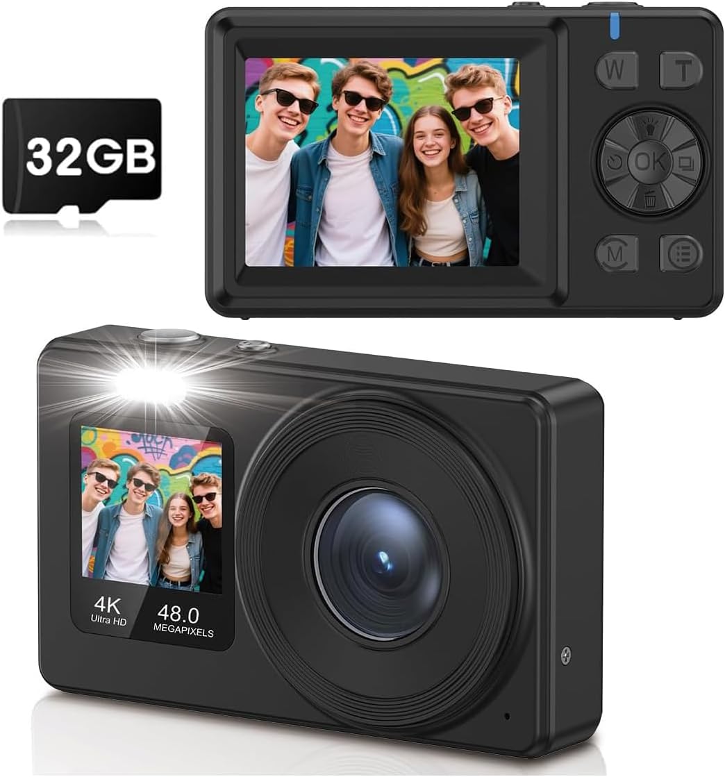 Câmera Digital 4K Fotográfica, Câmera Vlogging de 64 MP para YouTube, Tela Dupla, Zoom 18X, Foco Automático e Função Webcam, para Iniciantes, Jovens e Viagens, Câmeras Digitais Compactas