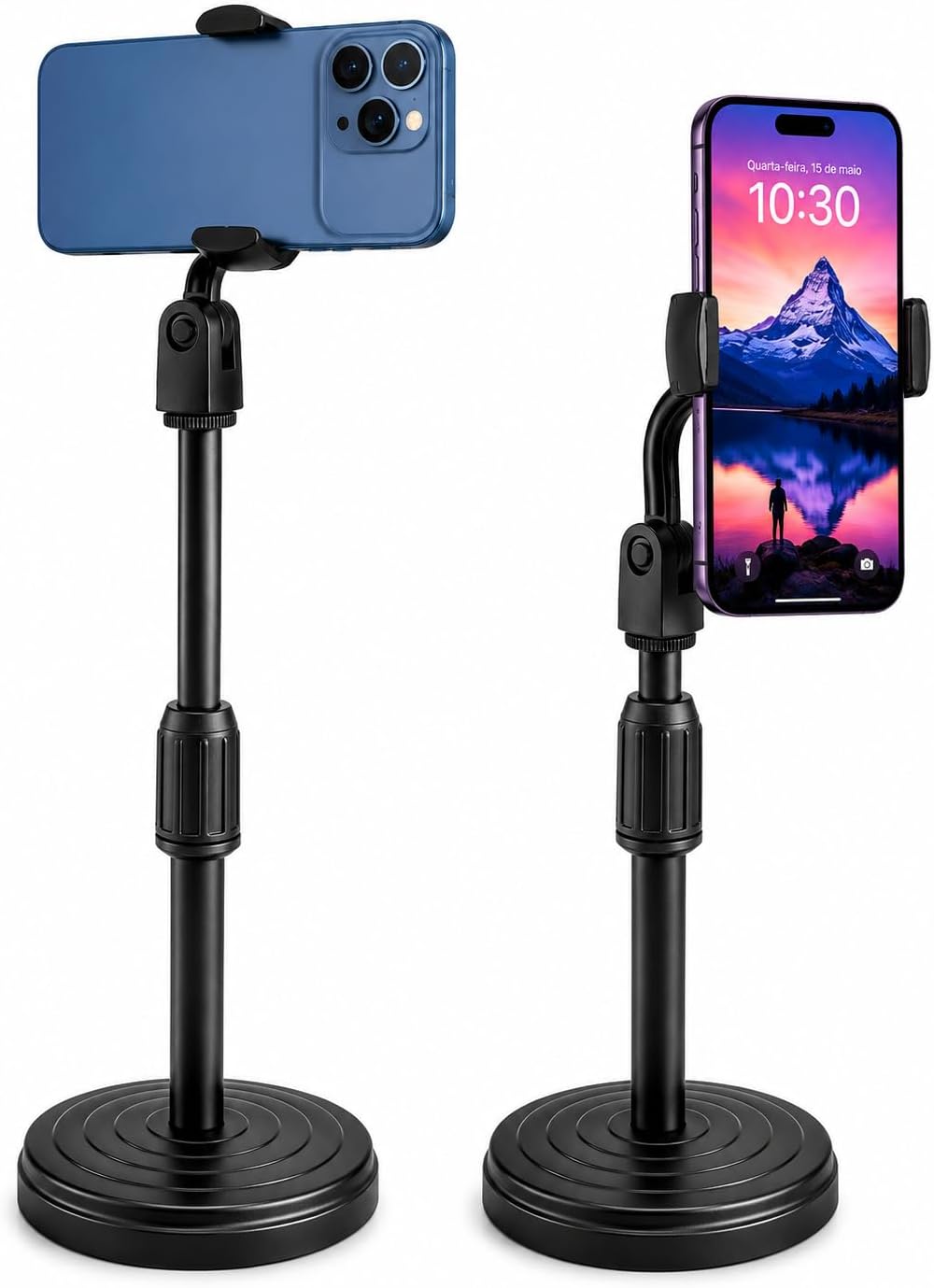 Suporte de celular para mesa, articulado e dobrável Apoio ajustável de altura e ângulo base antiderrapante Premium para Escritório home office gravar vídeos lives e smartphone universal (preto).