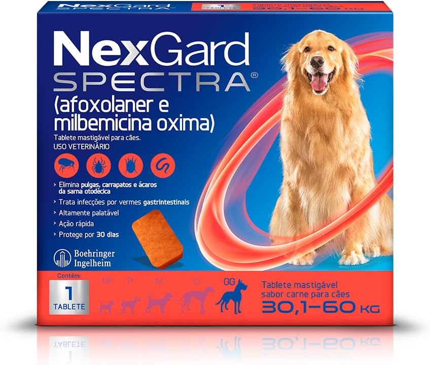 NexGard SPECTRA Antipulgas e Vermífugo para Cães de 30,1 a 60kg - 1 tablete