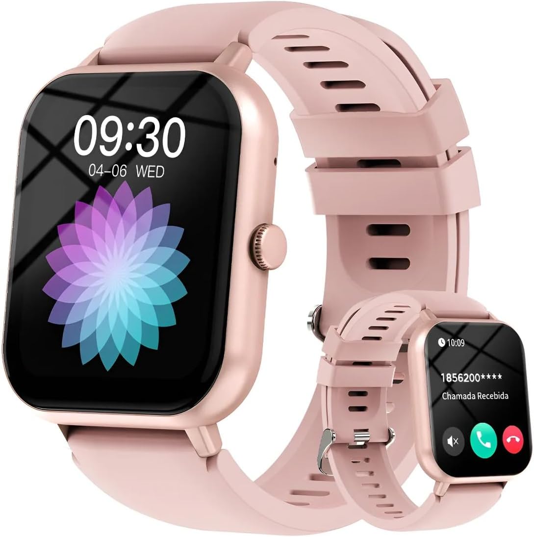 Bettdow SmartWatch, relogio smartwatch feminino com 1.83" Ecrã tátil, à prova d'água IP67, Recebimento de Notificações, relogio masculino com 100+ Modos Esportivos Faz e Recebe Ligações (Rosa)