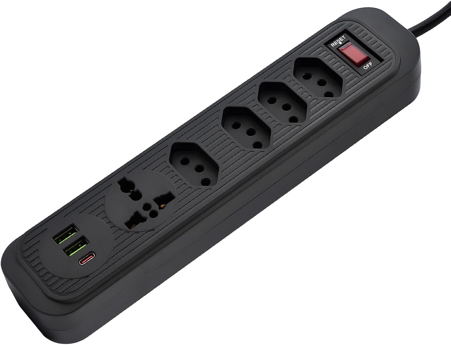 Filtro de Linha, Extensão Tomada, Régua Tomada, Régua de Energia, 4 Tomadas, 2 Interfaces USB, 1 Porta USB Tipo-C, 1 Tomada Universal, Cabo de Alimentação de 1,9 metros (Preto)