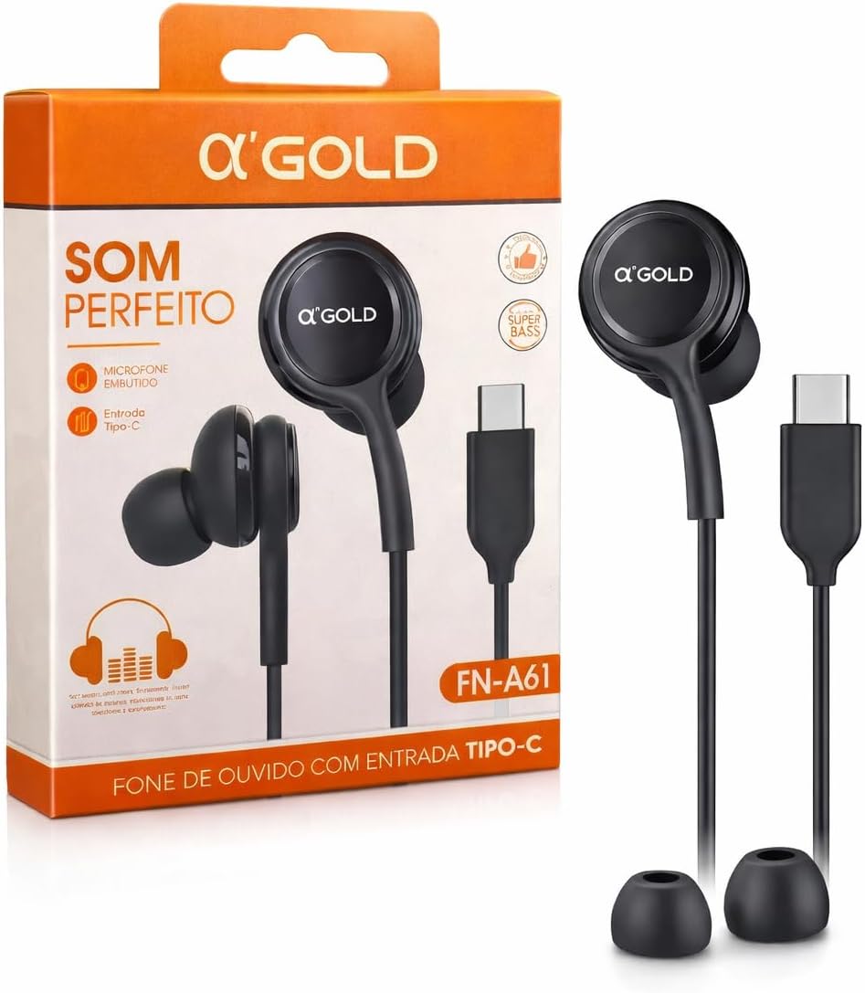 Fone de Ouvido com Fio USB-C In-Ear com Microfone e Controle de Volume, Som Estéreo para Celular, Tablet e Notebook Compatíveis com Entrada Tipo C