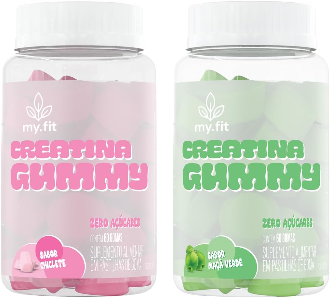 Kit 2x Creatina Gummy, Sabor Chiclete e Maçã Verde (120 Gomas) 3g de Creatina por Dose - Zero Açúcar, My Fit