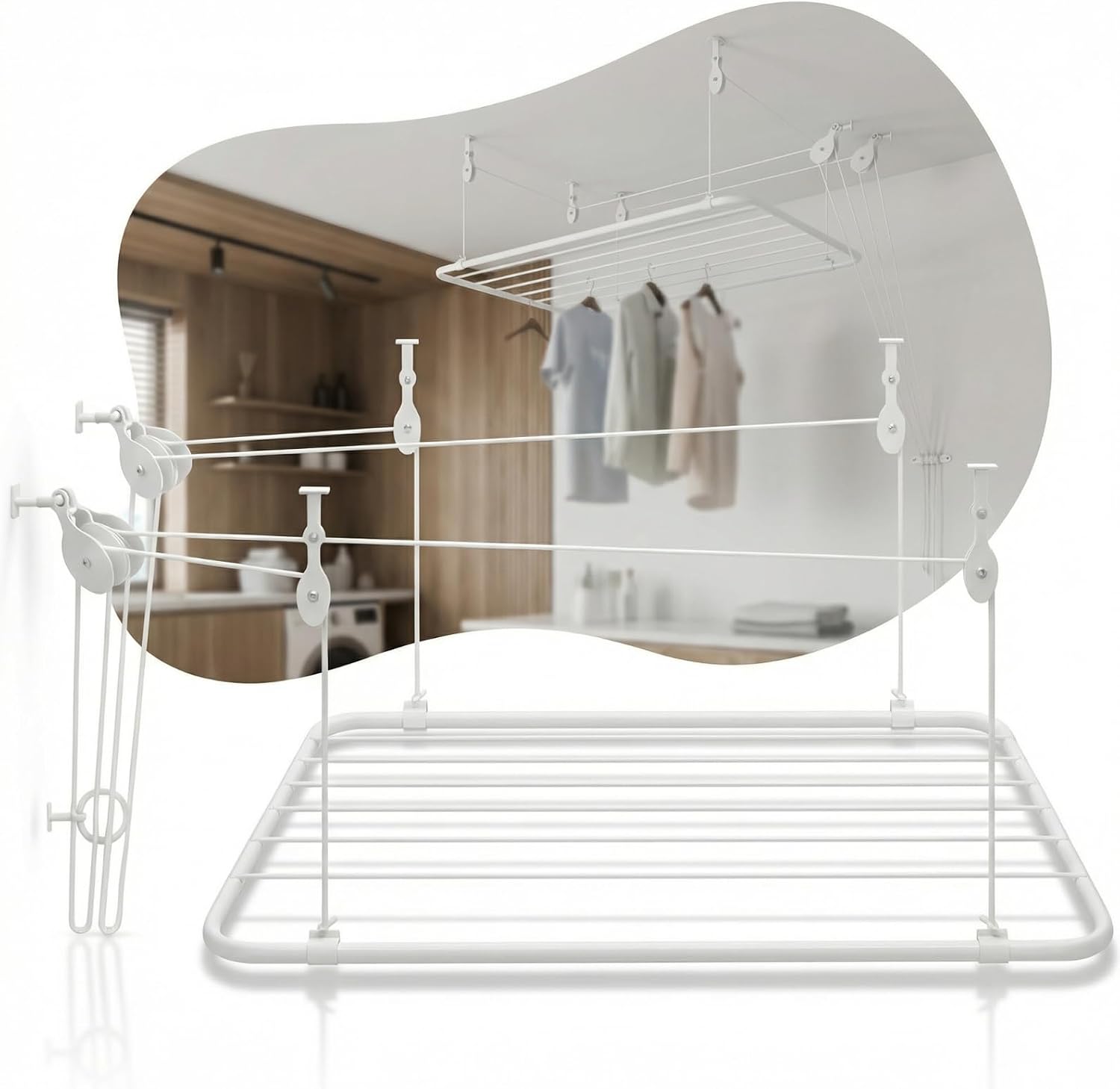 Varal de Teto 1m x 56cm em Aço com Pintura Epóxi Anticorrosão – Varal Suspenso para Lavanderia e Área de Serviço, Ideal para Secar Roupas, Lençóis e Toalhas, Estrutura Resistente e Durável