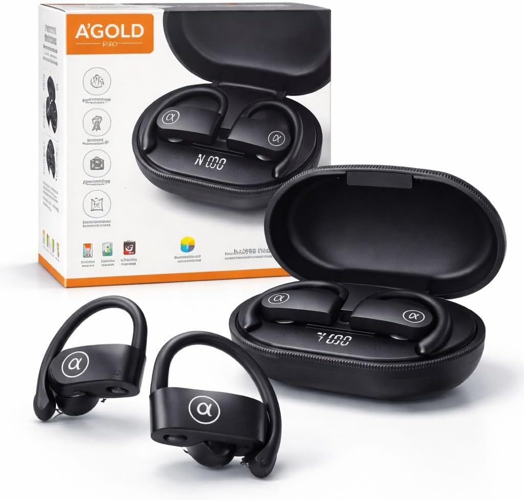 Fone de Ouvido Bluetooth 5.4 Sem Fio Esportivo, IPX5 à Prova d’Água, 45h de Bateria, Display LED, Microfone Integrado, Som Estéreo, Ideal para Academia, Corrida, Treino, iOS e Android