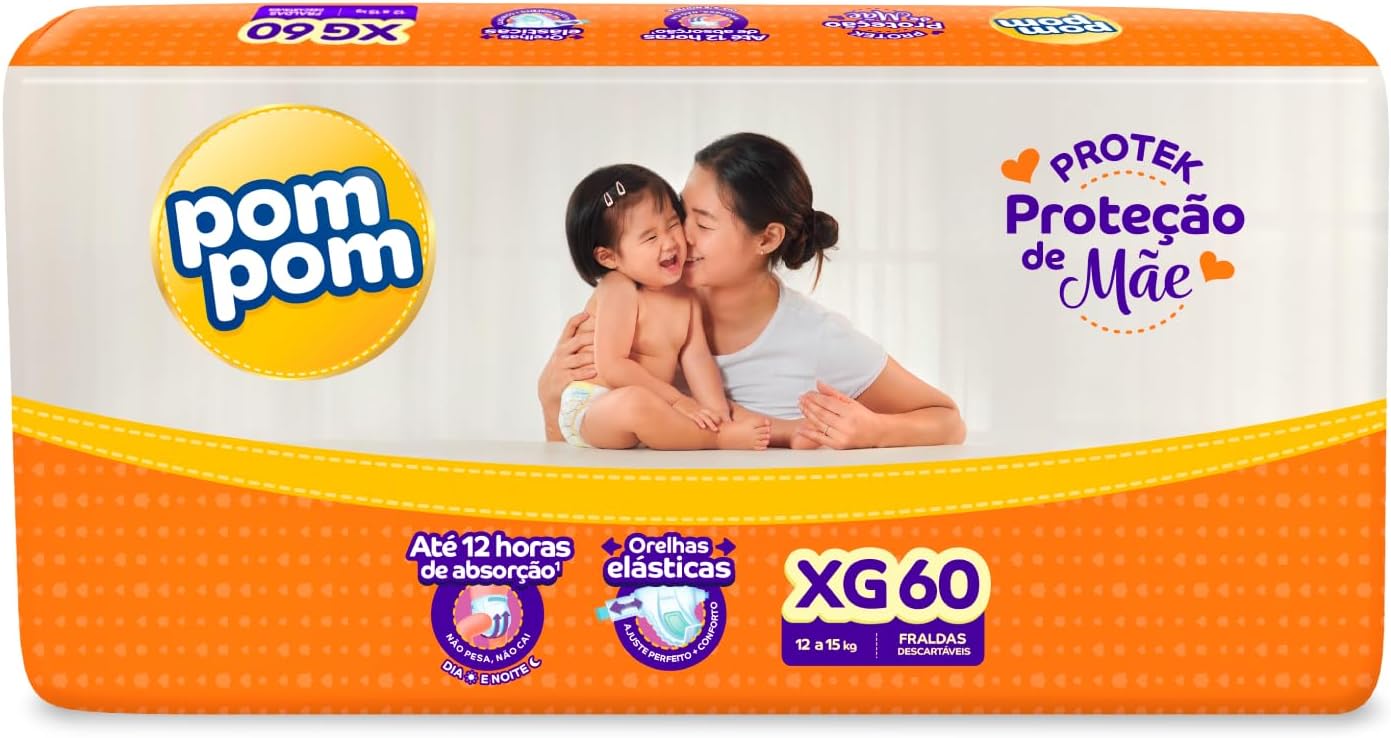 Fralda Pom Pom Protek Proteção de Mãe Hiper XG 60 Unidades