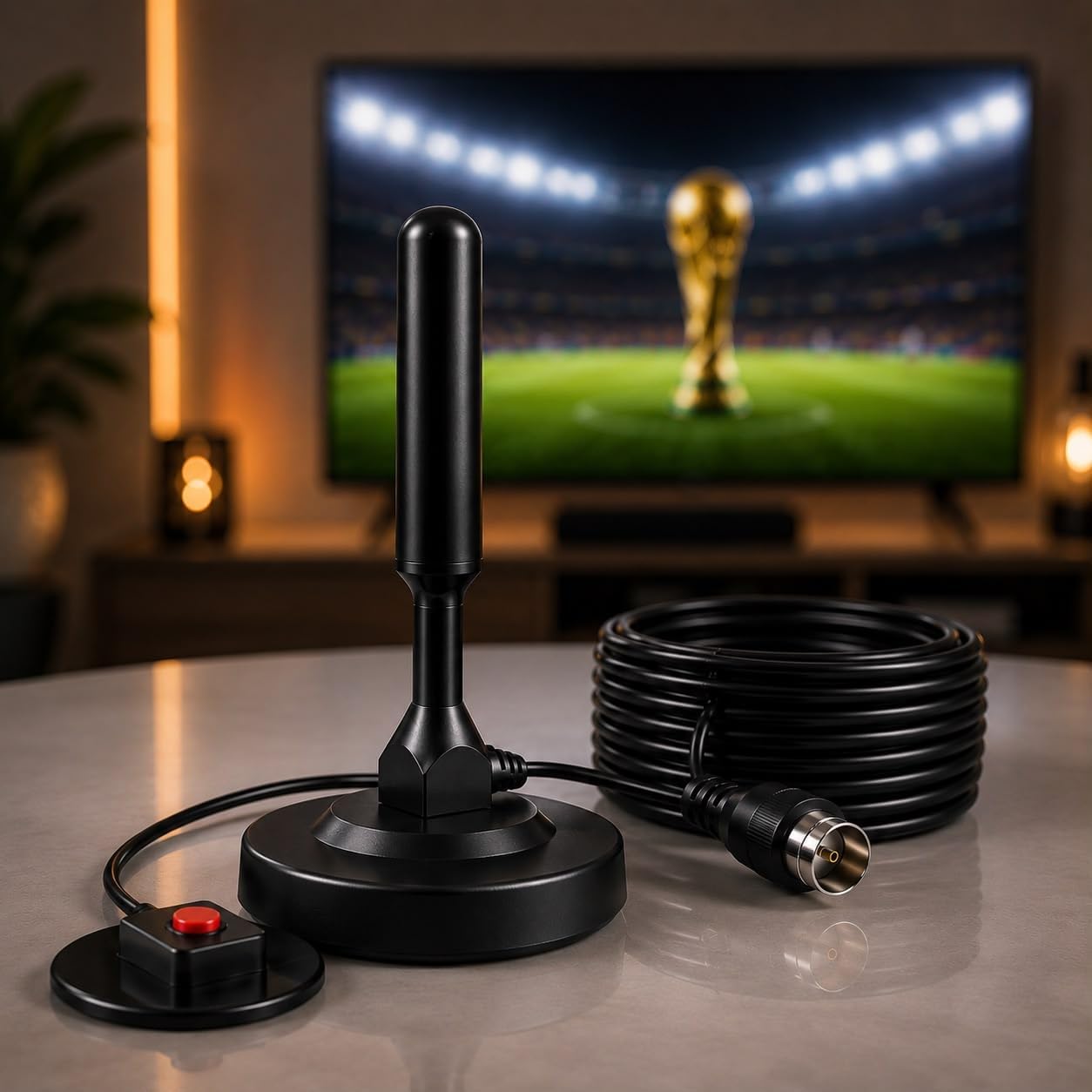 Antena Digital TV Amplificada Interna e Externa, Canais Abertos, HDTV UHF VHF, Base Magnética com Super Ímã, Cabo de Longo Alcance, Compatível com TV Digital Full HD e 4K