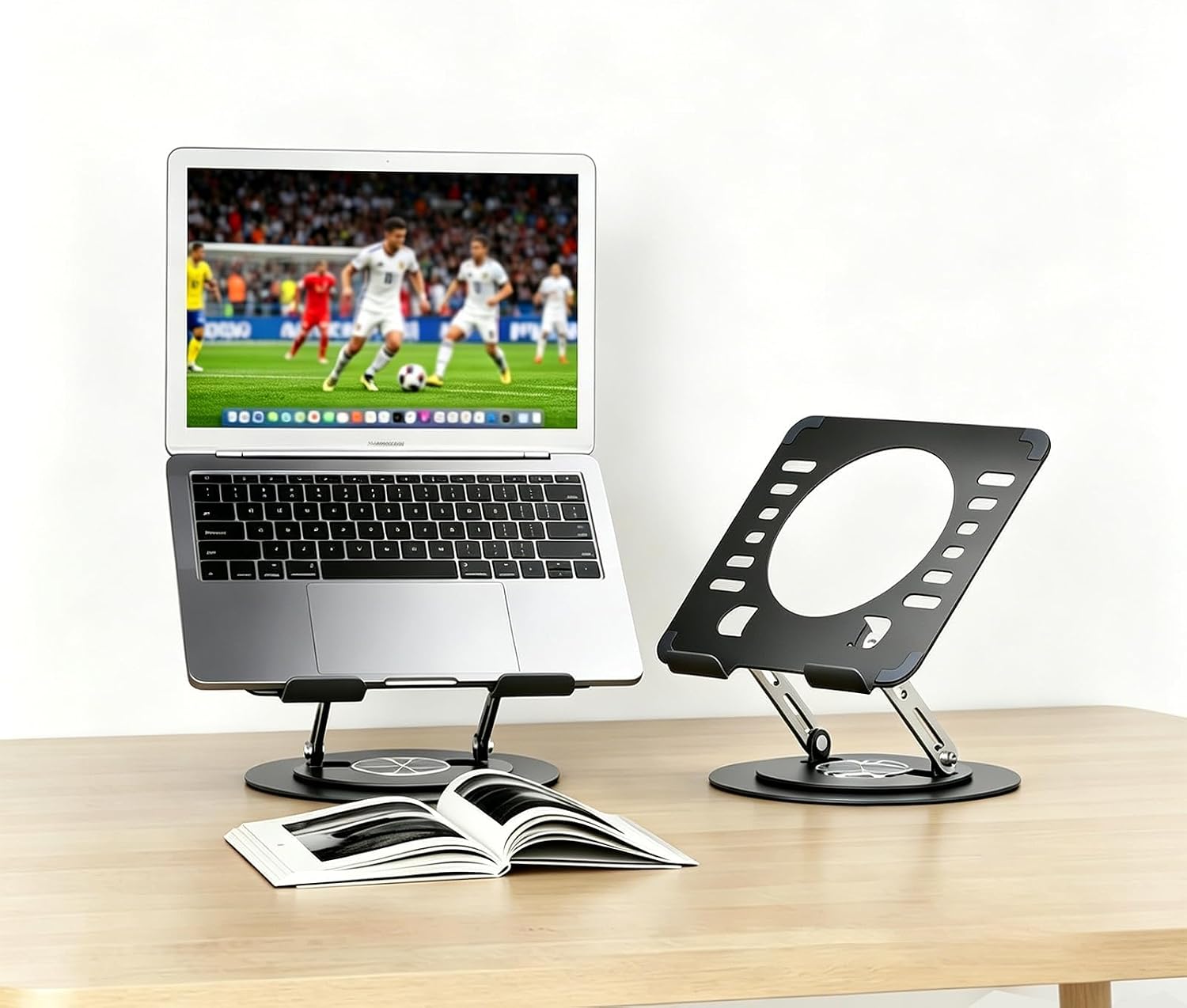Suporte para Notebook Giratório 360°, Base para Notebook Ergonômica Regulável em Aço Carbono, Braço Articulado Compatível 10-17 Polegadas para Laptop MacBook, Tablet e Celular Home Office (Preto)