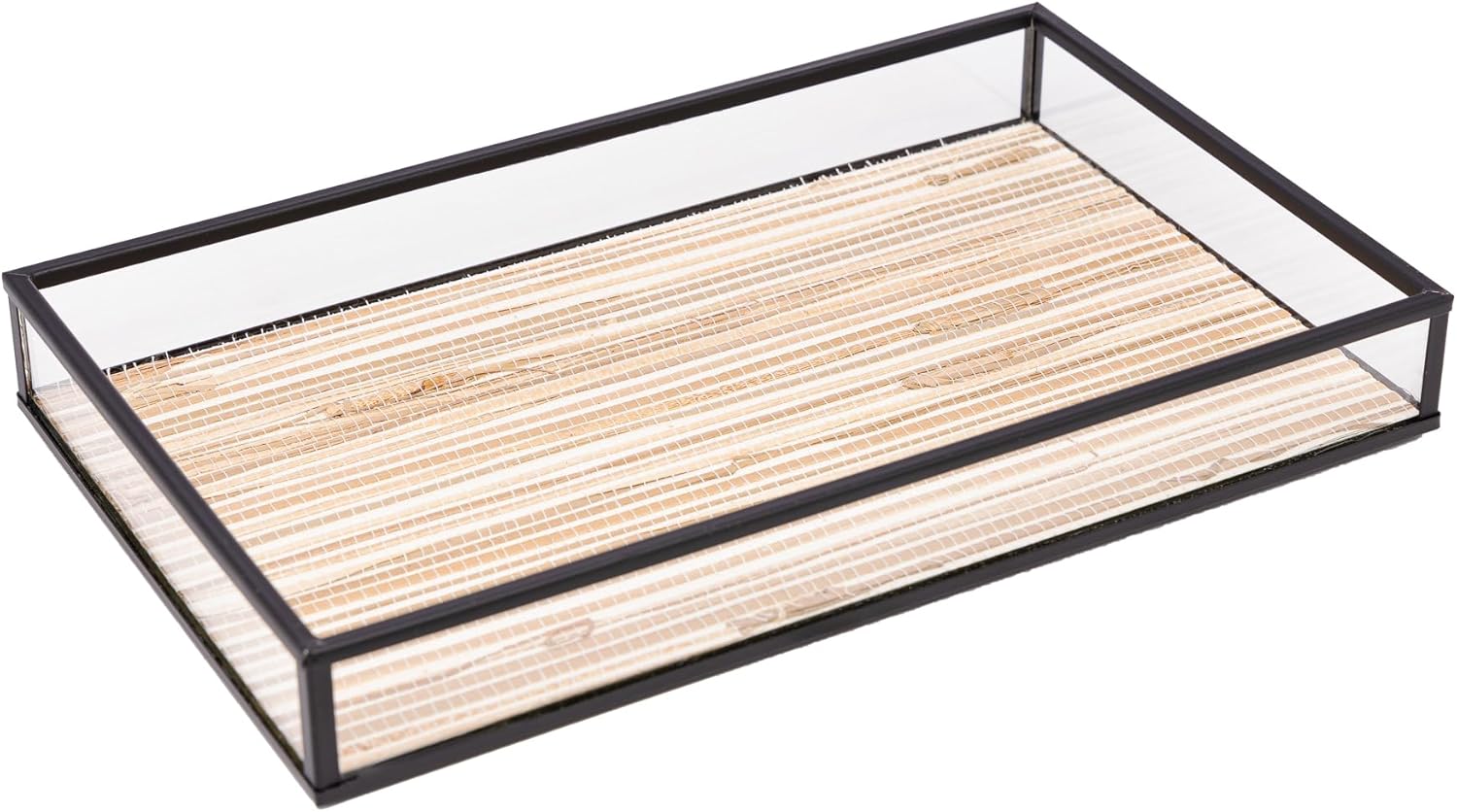 LYOR - Bandeja de Metal Preta com Palha 15Cm x 25Cm x 3Cm