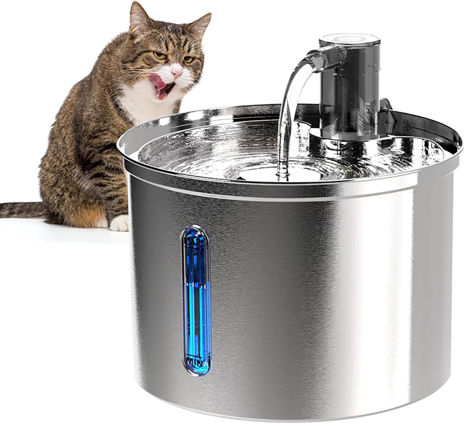 Bebedouro Fonte Água 3L Filtro Silenciosa Inox Para Gatos Cães Filtragem Automática, Fonte de água para Gatos-Janela de nível de água,Bivolt