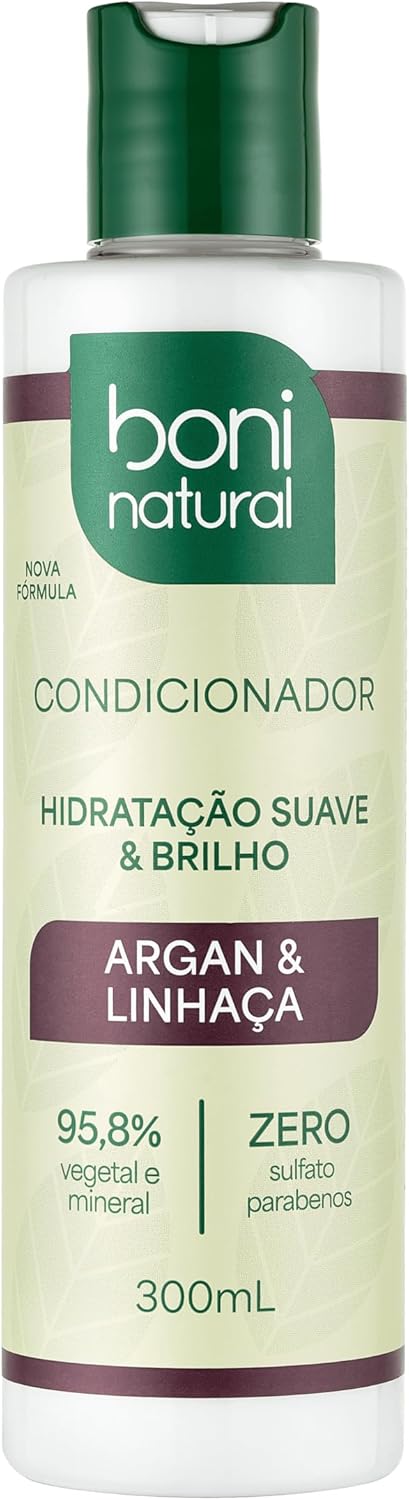 BONI NATURAL - Condicionador Vegano e Natural, Argan e Linhaça, Cabelos Macios e Saudáveis, 300ml