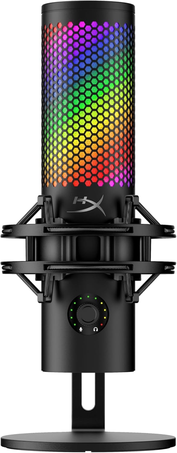 Microfone USB HyperX QuadCast 2 S – com Iluminação RGB, Ideal para Streaming e Podcast, com Controles Integrados, Iluminação LED, Suporte Antichoque Removível, Preto (9A273AA)