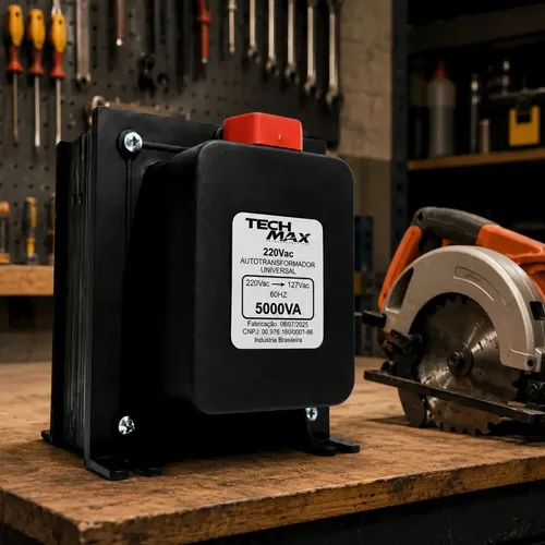 Auto Transformador 5000va Bivolt 2000w Techmax Para Eletrodomésticos E Ar Condicionado Até 12000 Btus Preto