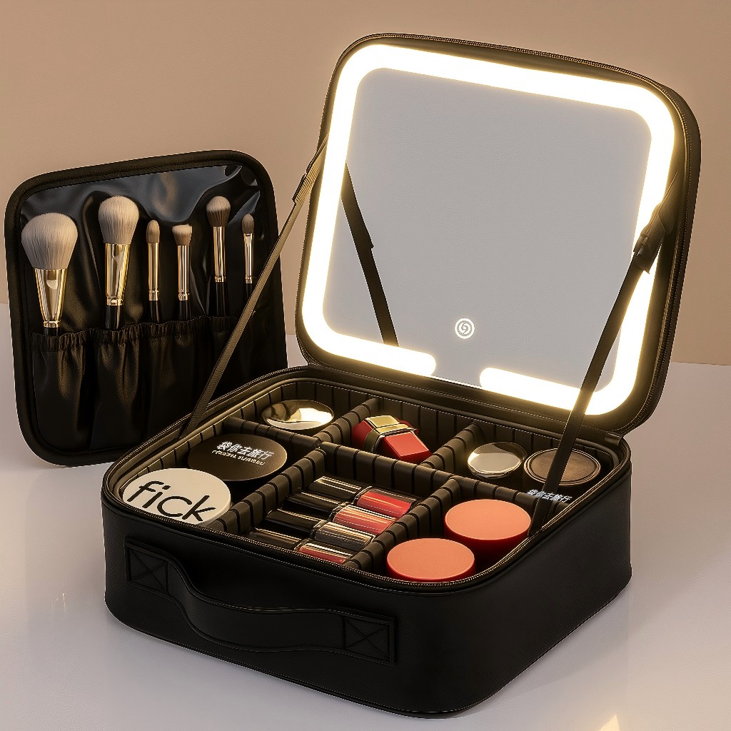 Kit Maleta Maquiagem completo Profissional Com Espelho e Luz Led e paleta de maquiagem