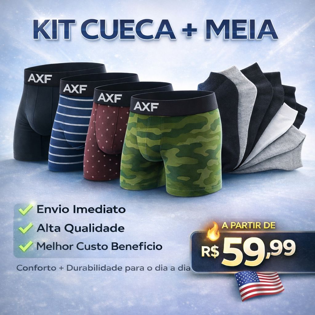 Kit 10 Cuecas Boxer + 6 Pares de Meias