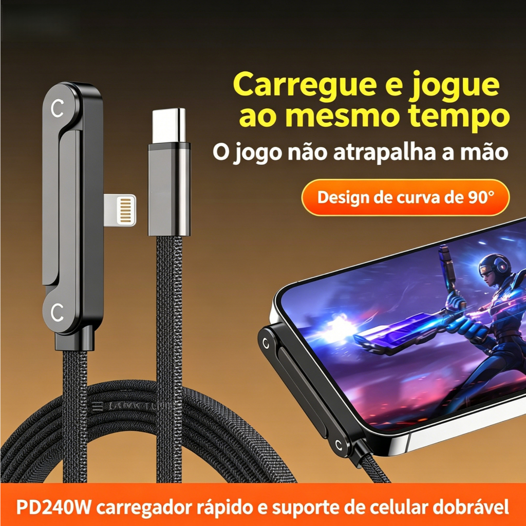 [1.5 M 240W] Cabo De Dados Com Suporte Angular Tipo C 90 ° Para Jogos De Cotovelo Carregamento Rápido E Dobrável