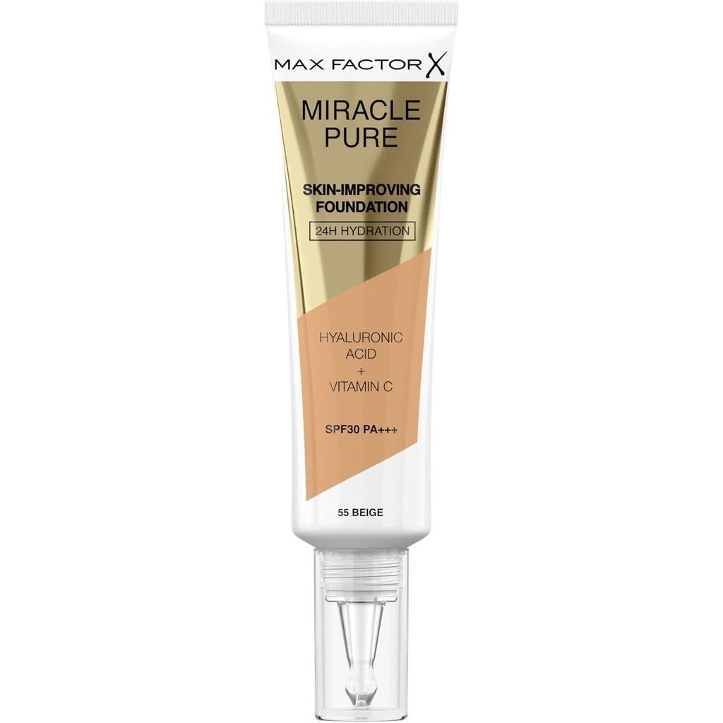 Base Líquida Miracle Pure da Max Factor, Bege, Cobertura Total, Acabamento Impecável e Radiante, Fórmula Leve, Resistent